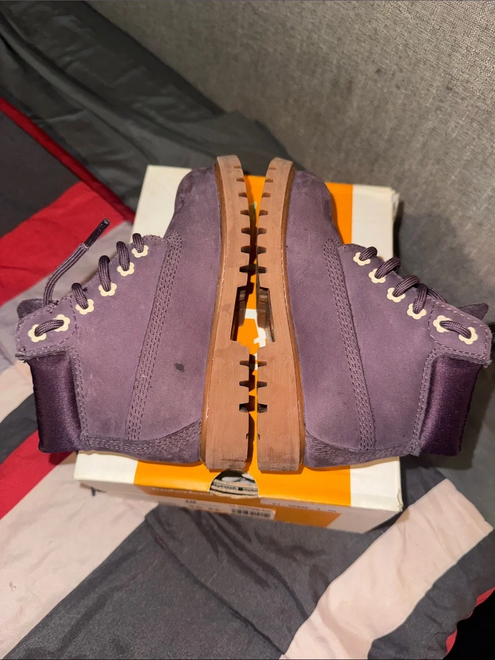 Timberland Kids Purple Nubuck Lace-Up Boots with Tan Lug Sole